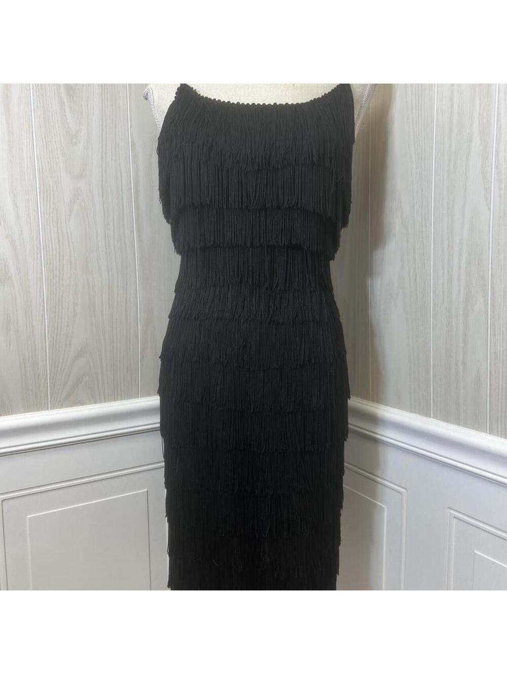 Vintage 1960's black fringe midi dress.
